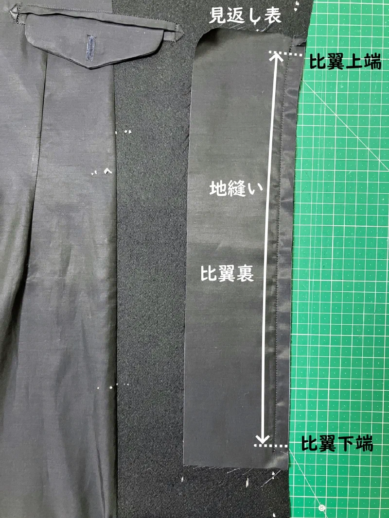 比翼裏を地縫いする。