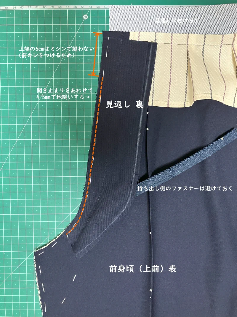 上前に見返しを合わせたところ。